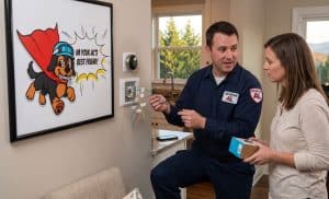 HVAC Tech Talking With Greenville Sc Homeowners About Thermostat Installation