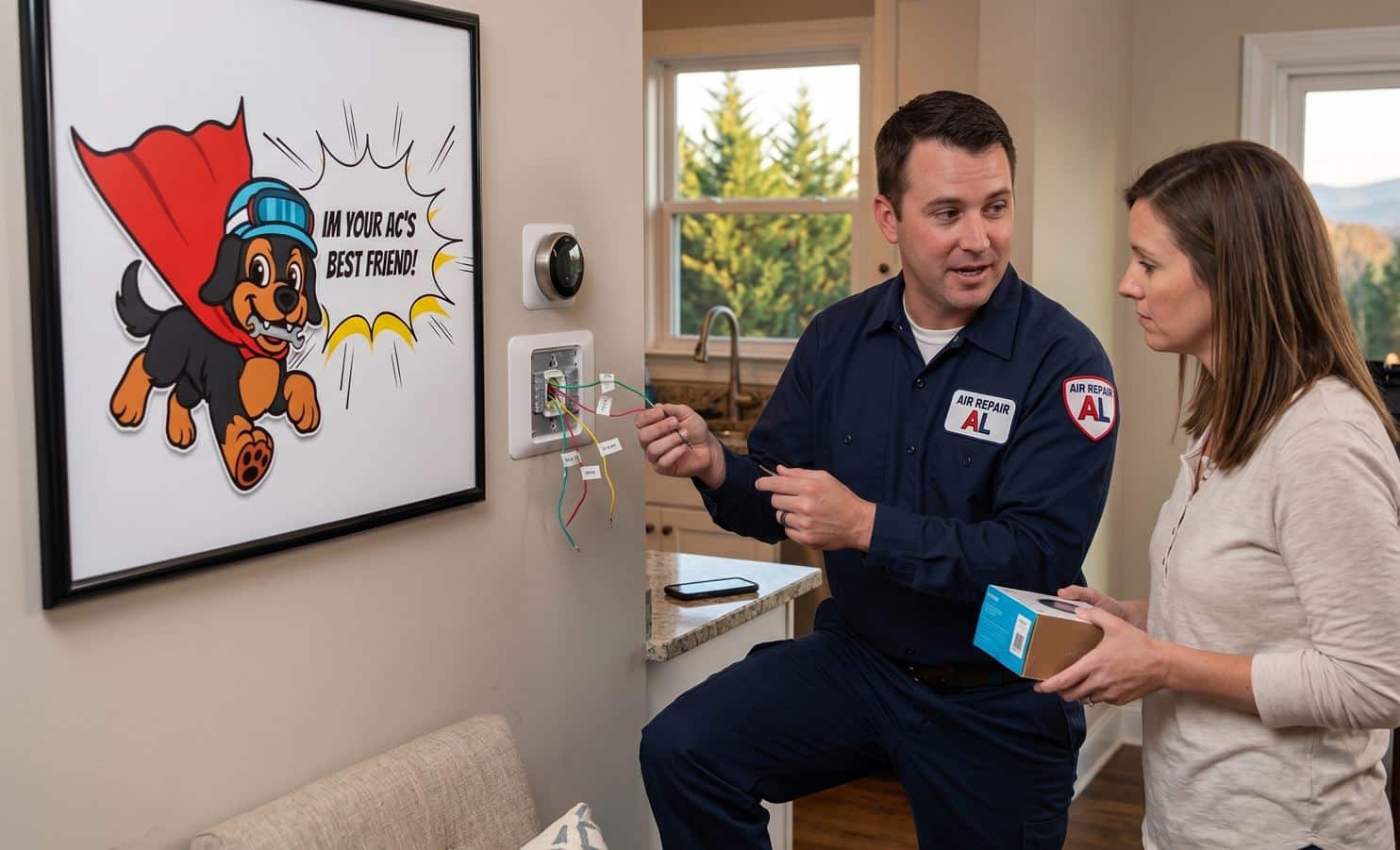 HVAC Tech Talking With Greenville Sc Homeowners About Thermostat Installation