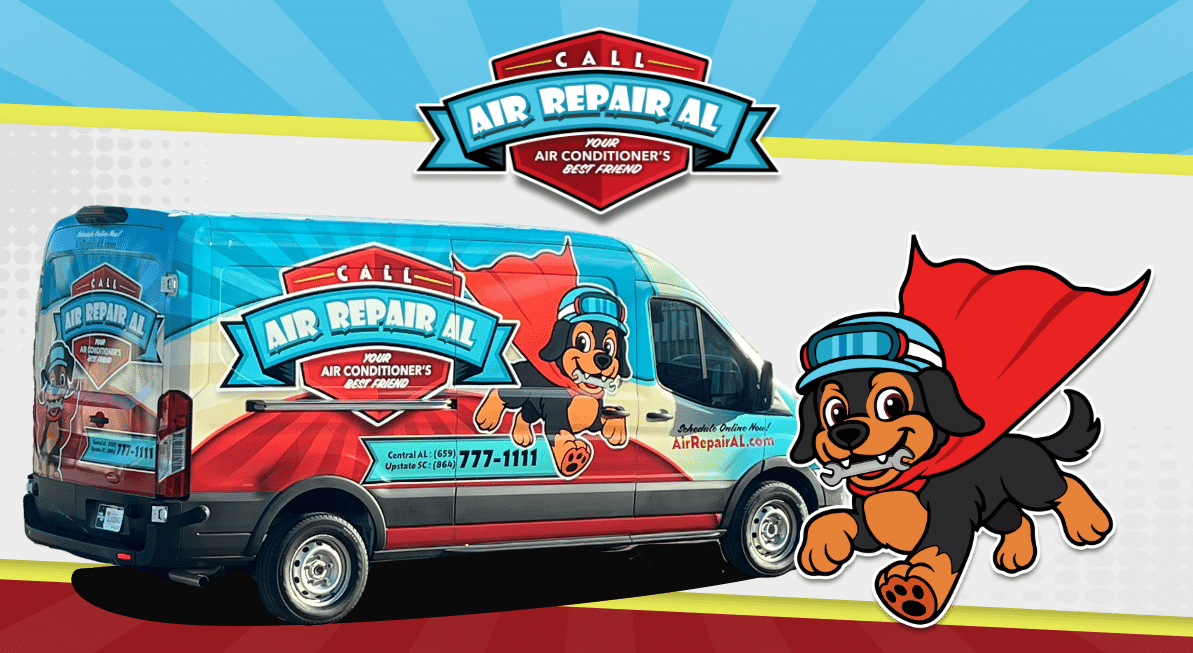 Picture of AL the dog mascot and the Air Repair Truck