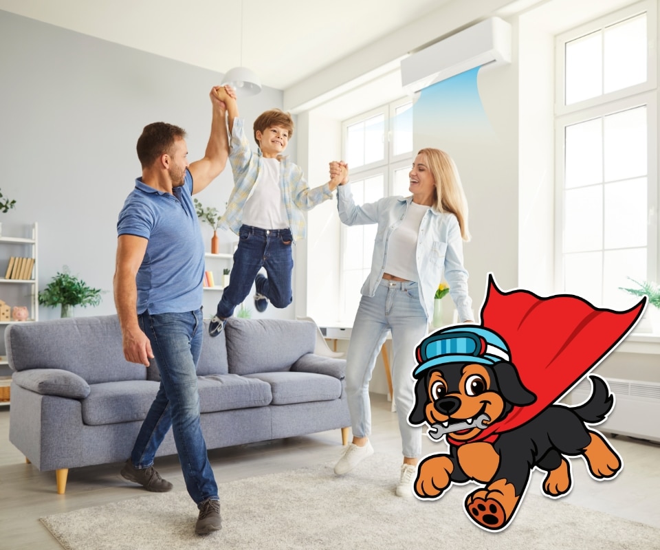 Service Area Family In Livingroom With Al And Ac Blowing